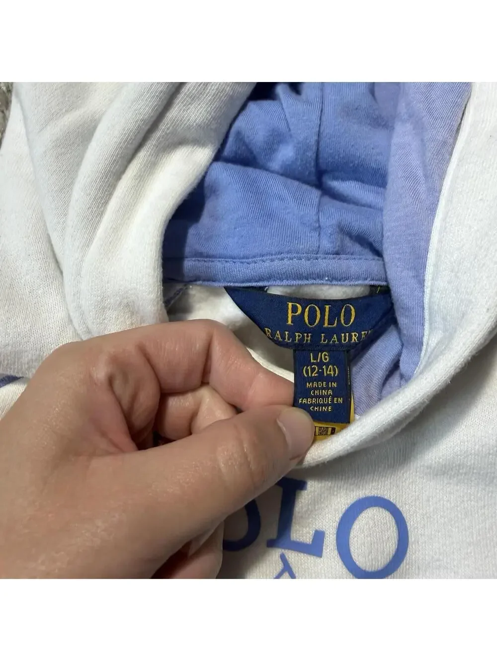 Polo Ralph Lauren Girls Big Pony Fleece Hoodie Dress White Blue Large (12/14)